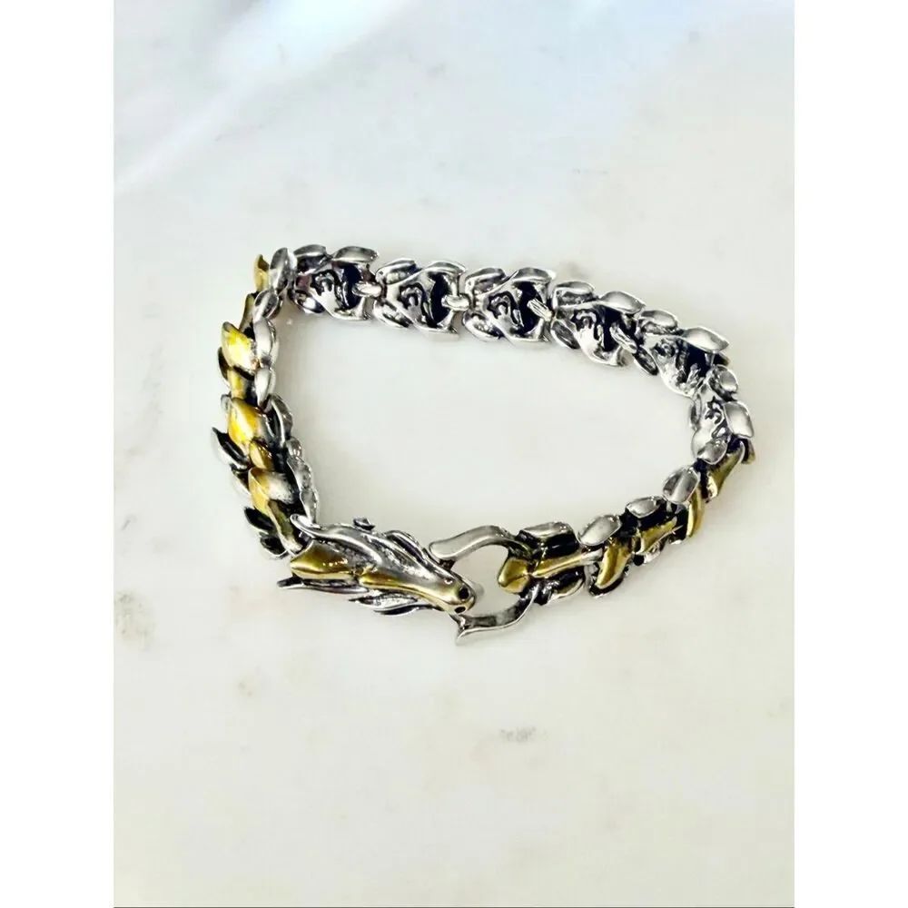 Gold and silver town men’s dragon chain-link bracelet